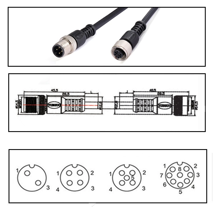 Signal Transmission Connector M12 4-Core Waterproof Aviation Plug M12 Double Head Cable